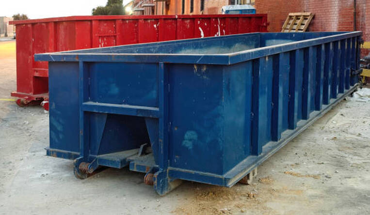 40 yard blue dumpster container in Norwalk, CT.
